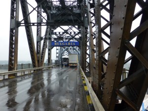 Bridge over Danube into Bulgaria.  Photo courtesy of Stephen who was brave enough to stop in the rain