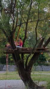 Peter, the bike mechanic & Wilma, the cook up a tree