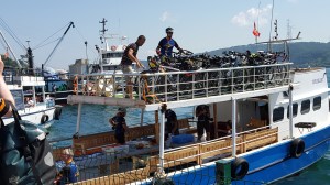 Loading the bikes on the Bosphorus ferry